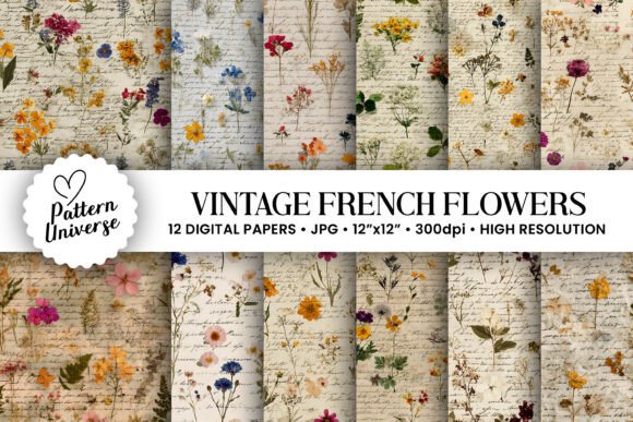 Download Vintage French Flowers Digital Papers - Flowers Collection