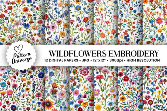 Download Colorful Wildflowers Embroidery Patterns - Flowers Collection