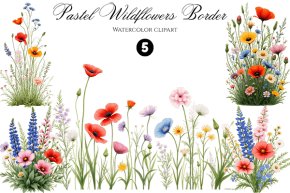 Download Pastel Wildflowers Border Clipart - Flowers Collection