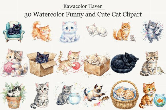 Download Watercolor Funny and Cute Cat Clipart - Cute cat clipart Collection