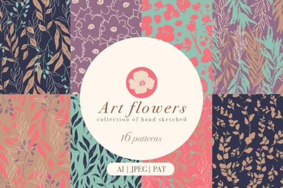 Download 16 Art Flowers - Digital Papers - Flowers Collection