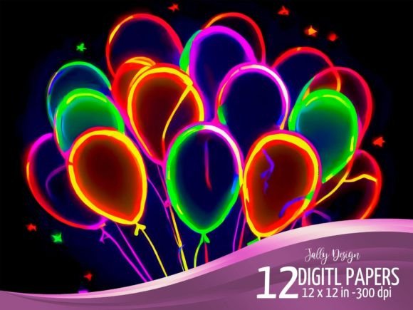 Download Neon Birthday Balloons on Darkness Scene - Neon Collection