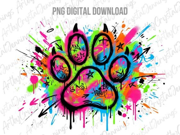 Download Graffiti Neon Dog Paw Print Art PNG - Neon Collection