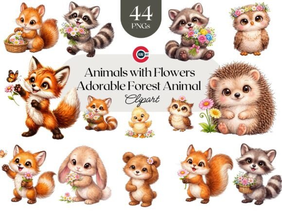 Download Woodland Adorable Animals with Flowers - Flowers Collection